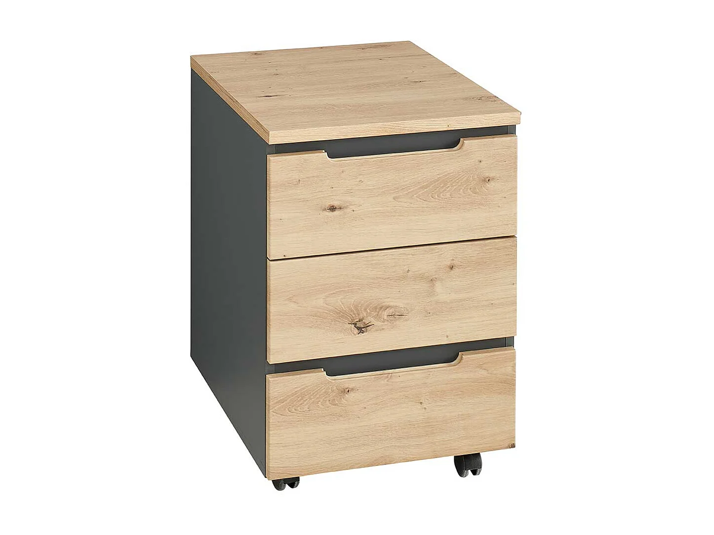 Schreibtischcontainer mit Rollen - drei Schubladen 66 cm hoch