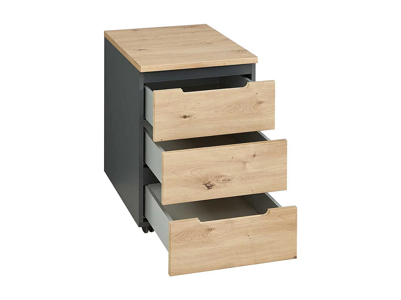 Schreibtischcontainer mit Rollen - drei Schubladen 66 cm hoch