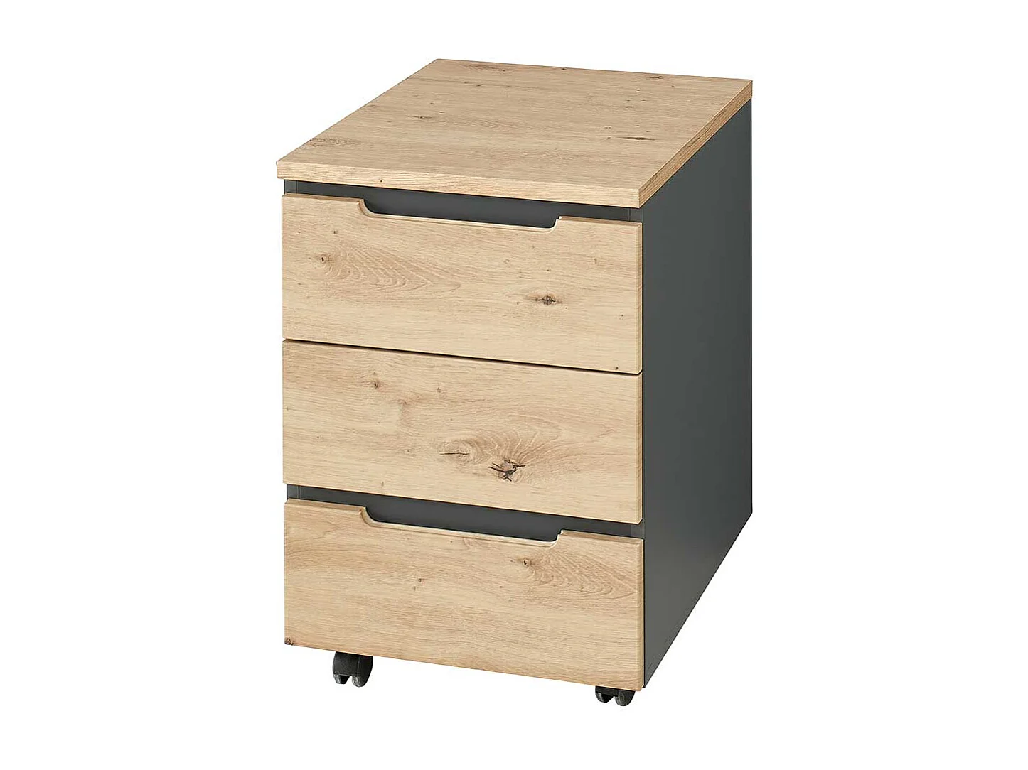 Schreibtischcontainer mit Rollen - drei Schubladen 66 cm hoch