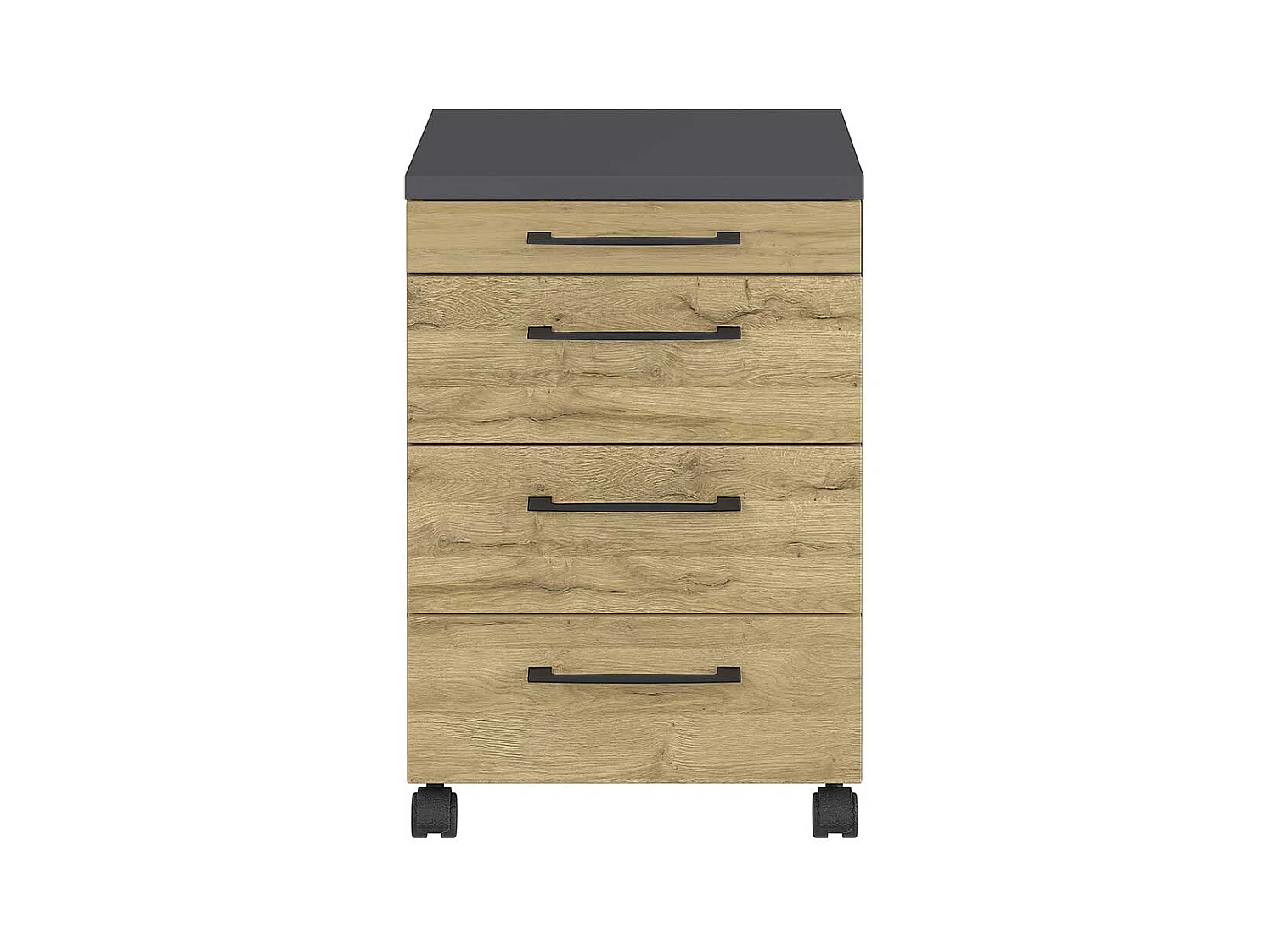 Rollcontainer in Wildeichefarben und Dunkelgrau vier Schubladen