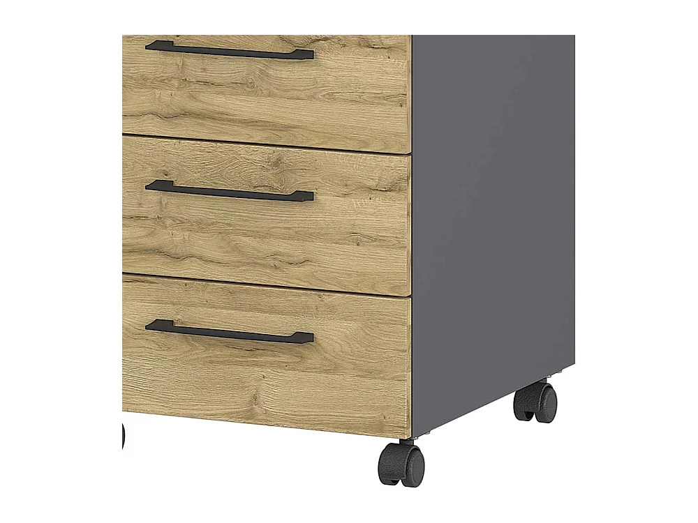 Rollcontainer in Wildeichefarben und Dunkelgrau vier Schubladen