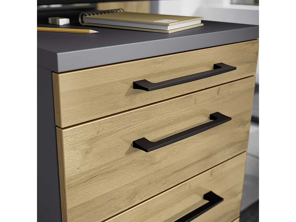 Rollcontainer in Wildeichefarben und Dunkelgrau vier Schubladen