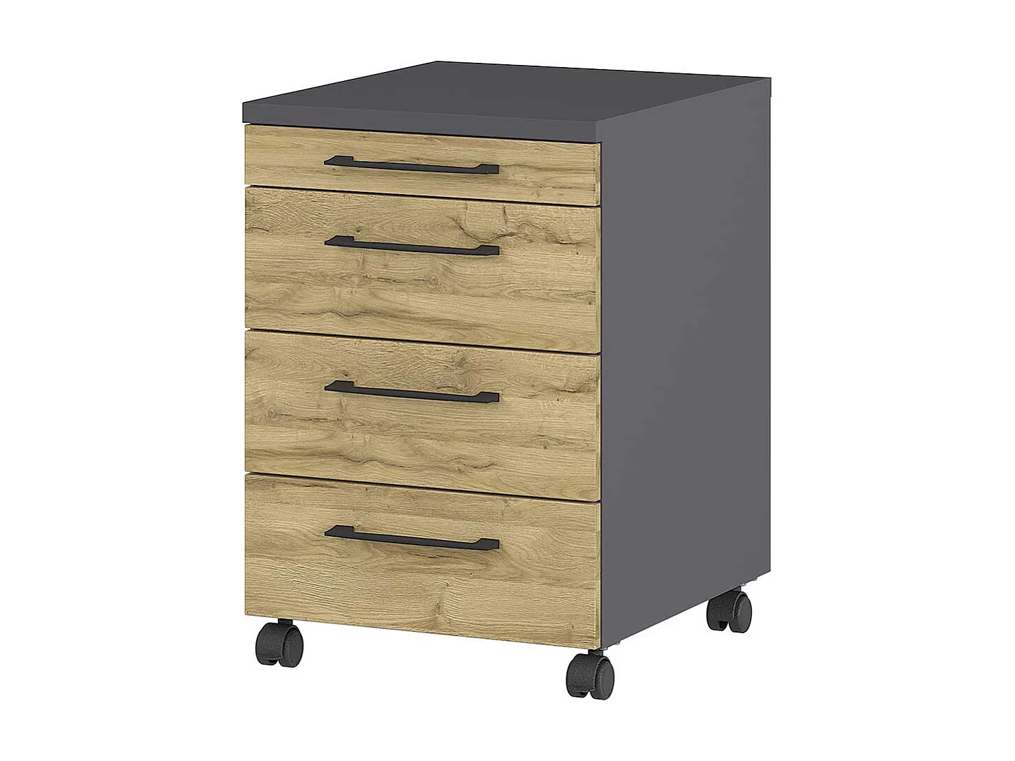 Rollcontainer in Wildeichefarben und Dunkelgrau vier Schubladen
