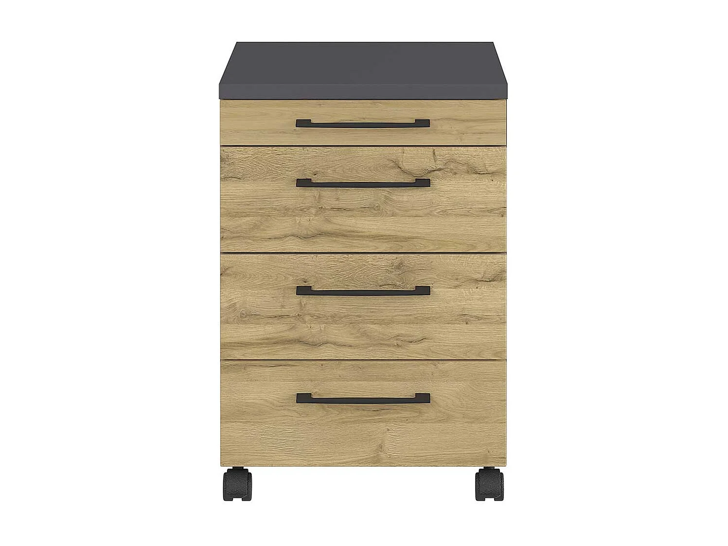 Rollcontainer in Wildeichefarben und Dunkelgrau vier Schubladen