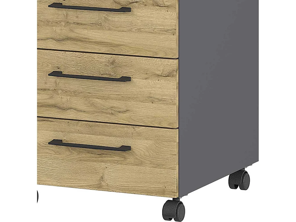 Rollcontainer in Wildeichefarben und Dunkelgrau vier Schubladen