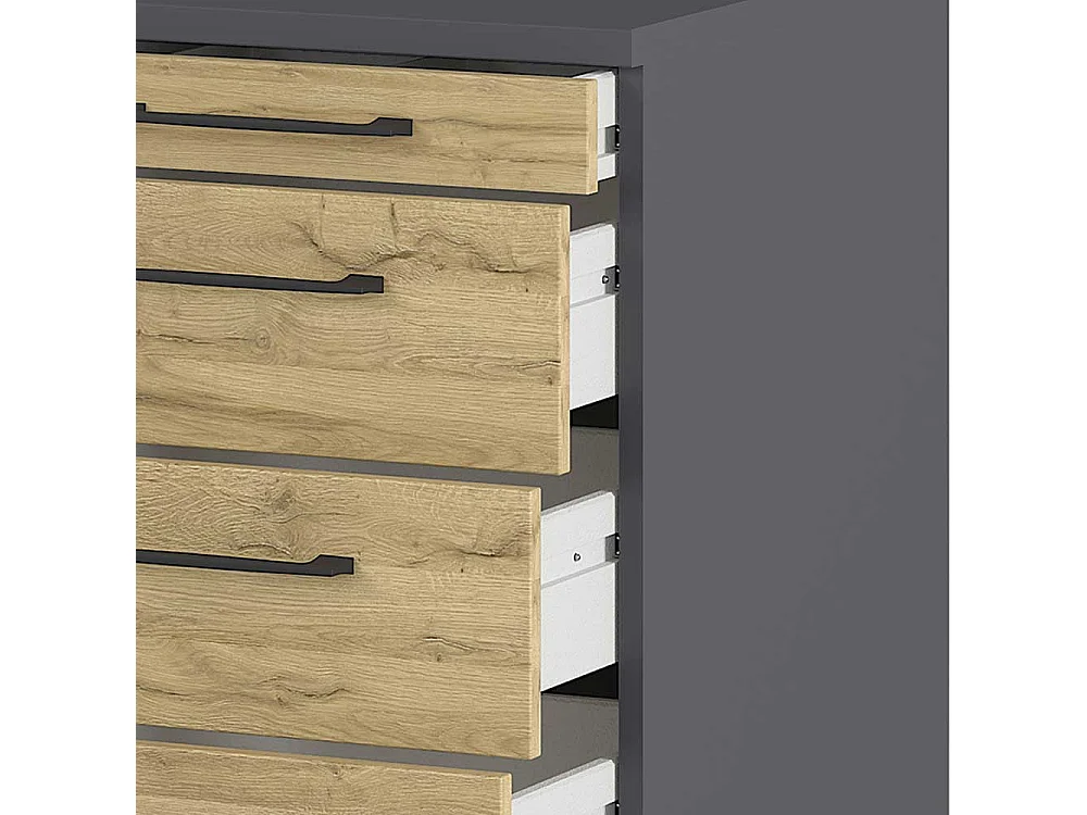 Rollcontainer in Wildeichefarben und Dunkelgrau vier Schubladen