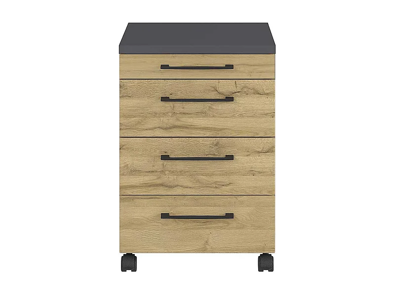 Rollcontainer in Wildeichefarben und Dunkelgrau vier Schubladen