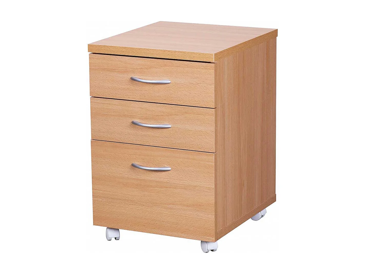 Schreibtisch Rollcontainer in Buchefarben drei Schubladen