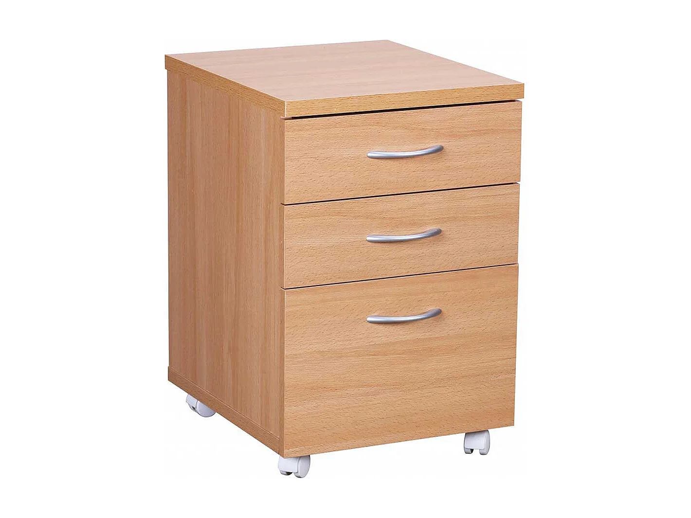 Schreibtisch Rollcontainer in Buchefarben drei Schubladen