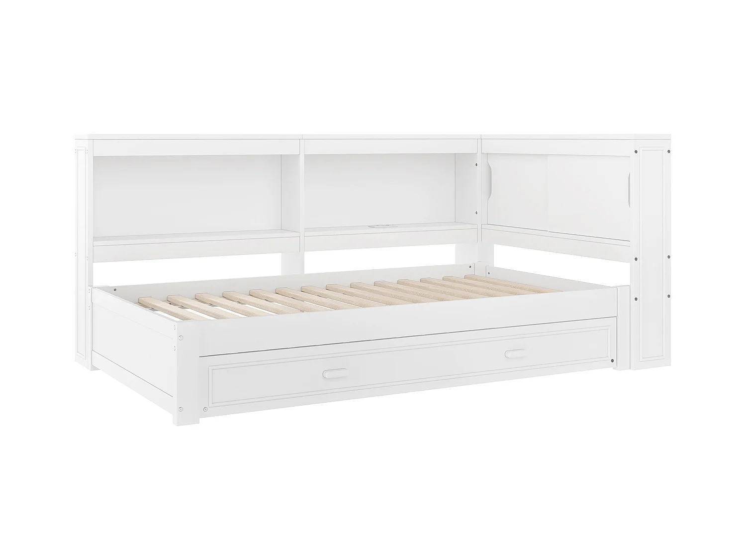 Divano letto bianco 90x200cm con letto estraibile 90x190cm, con LED, USB, Type-C e contenitore, senza materasso