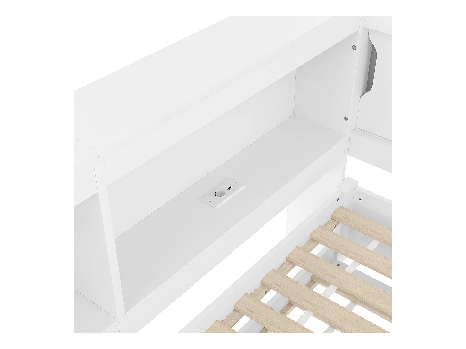 Divano letto bianco 90x200cm con letto estraibile 90x190cm, con LED, USB, Type-C e contenitore, senza materasso