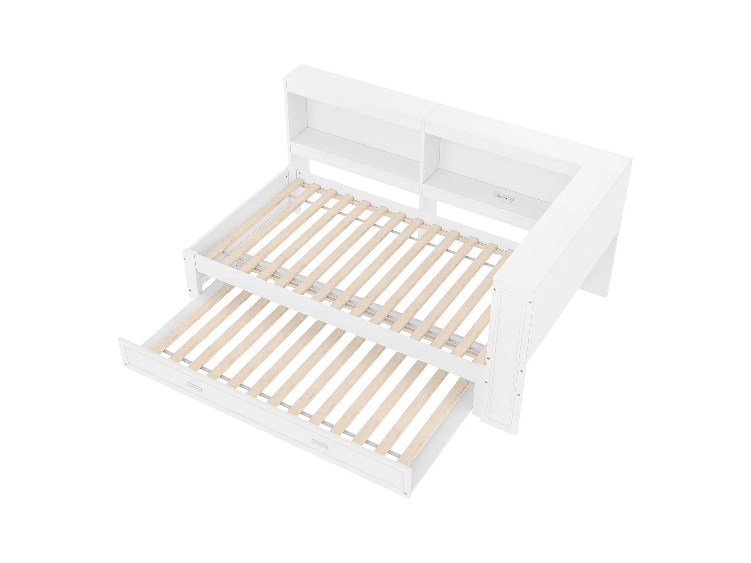 Lit banquette blanc 90x200cm avec lit gigogne 90x190cm, avec LED, USB ,Type-C et rangement, sans matelas