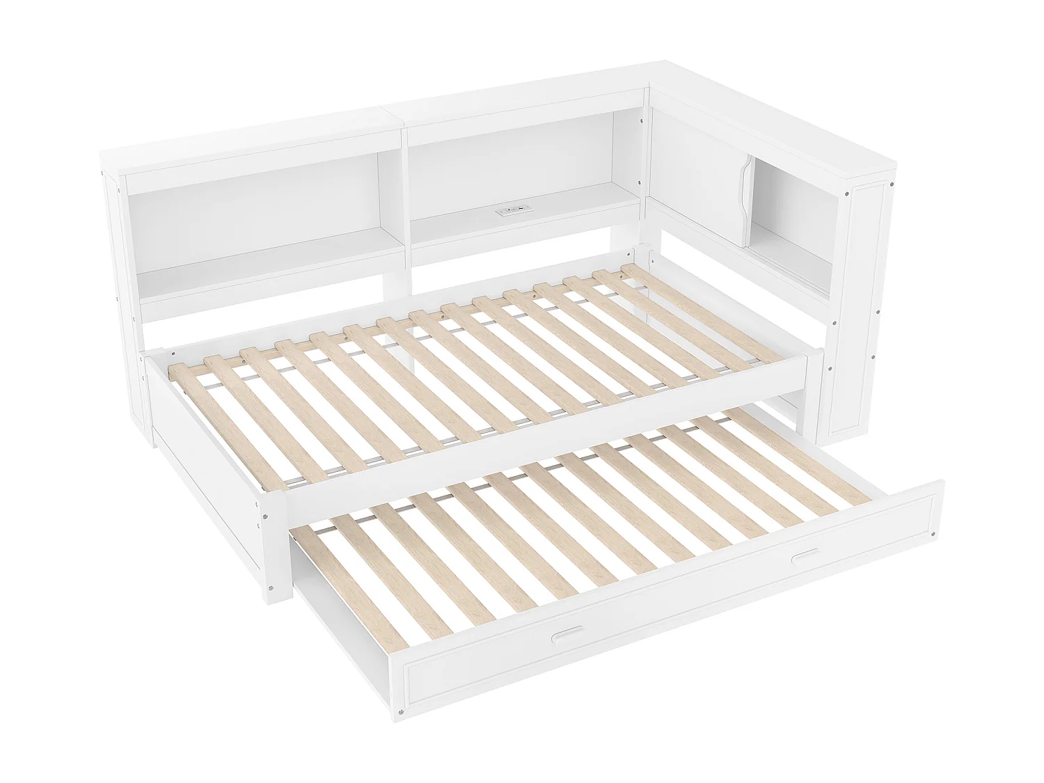 Lit banquette blanc 90x200cm avec lit gigogne 90x190cm, avec LED, USB ,Type-C et rangement, sans matelas