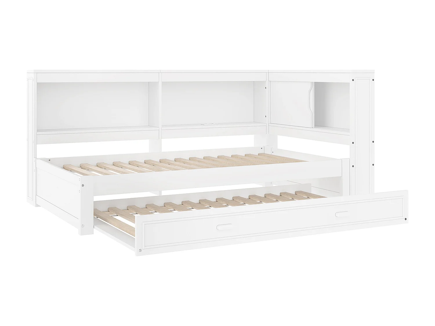 Lit banquette blanc 90x200cm avec lit gigogne 90x190cm, avec LED, USB ,Type-C et rangement, sans matelas