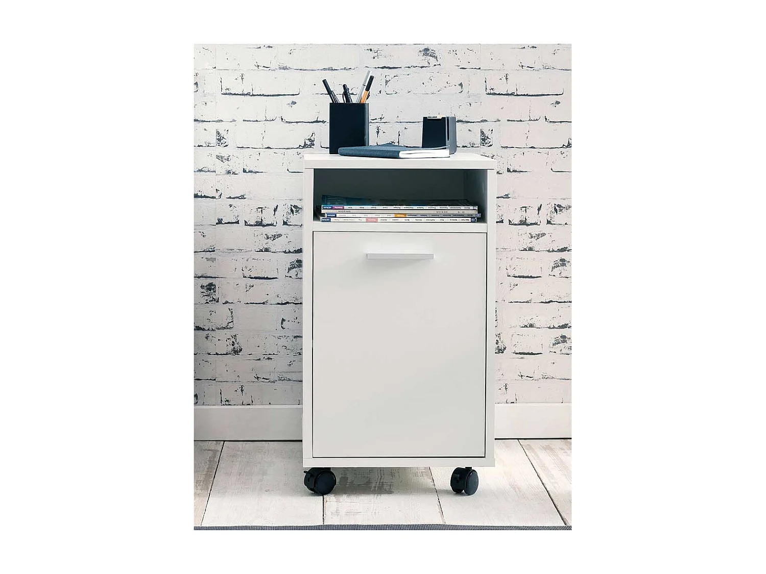 Weißer Rollcontainer mit Tür 60 cm hoch