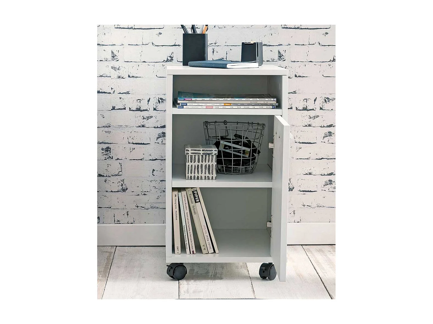 Weißer Rollcontainer mit Tür 60 cm hoch