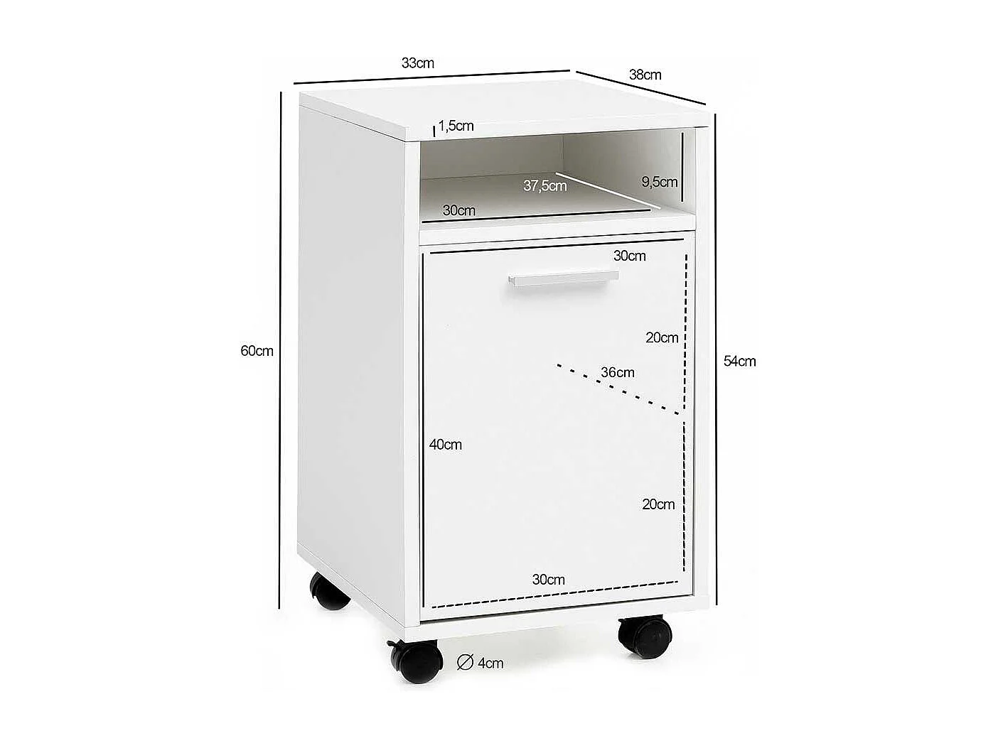 Weißer Rollcontainer mit Tür 60 cm hoch