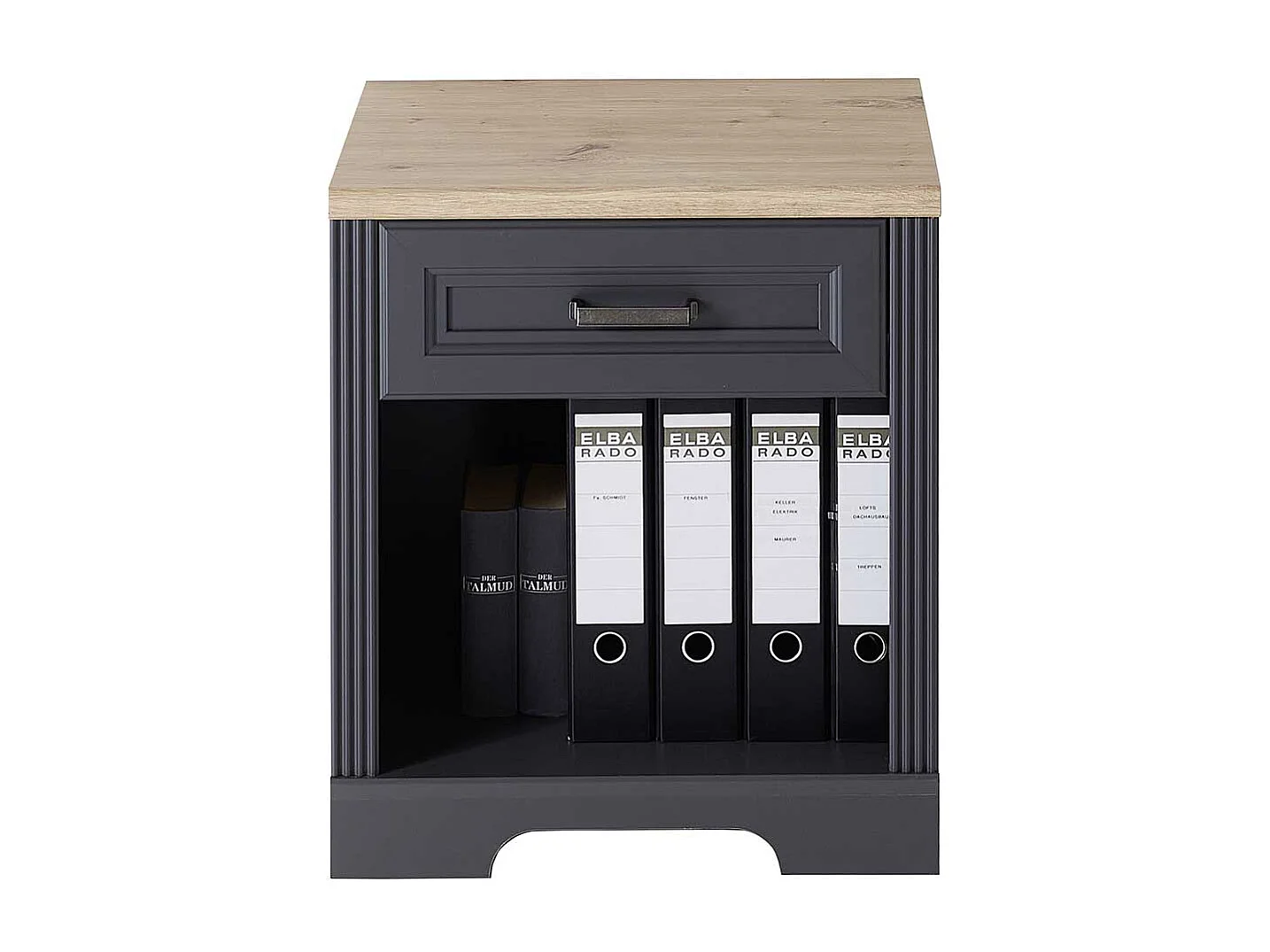 Bürorollcontainer in Dunkelgrau & Eichefarben Schublade und Ordnerfach