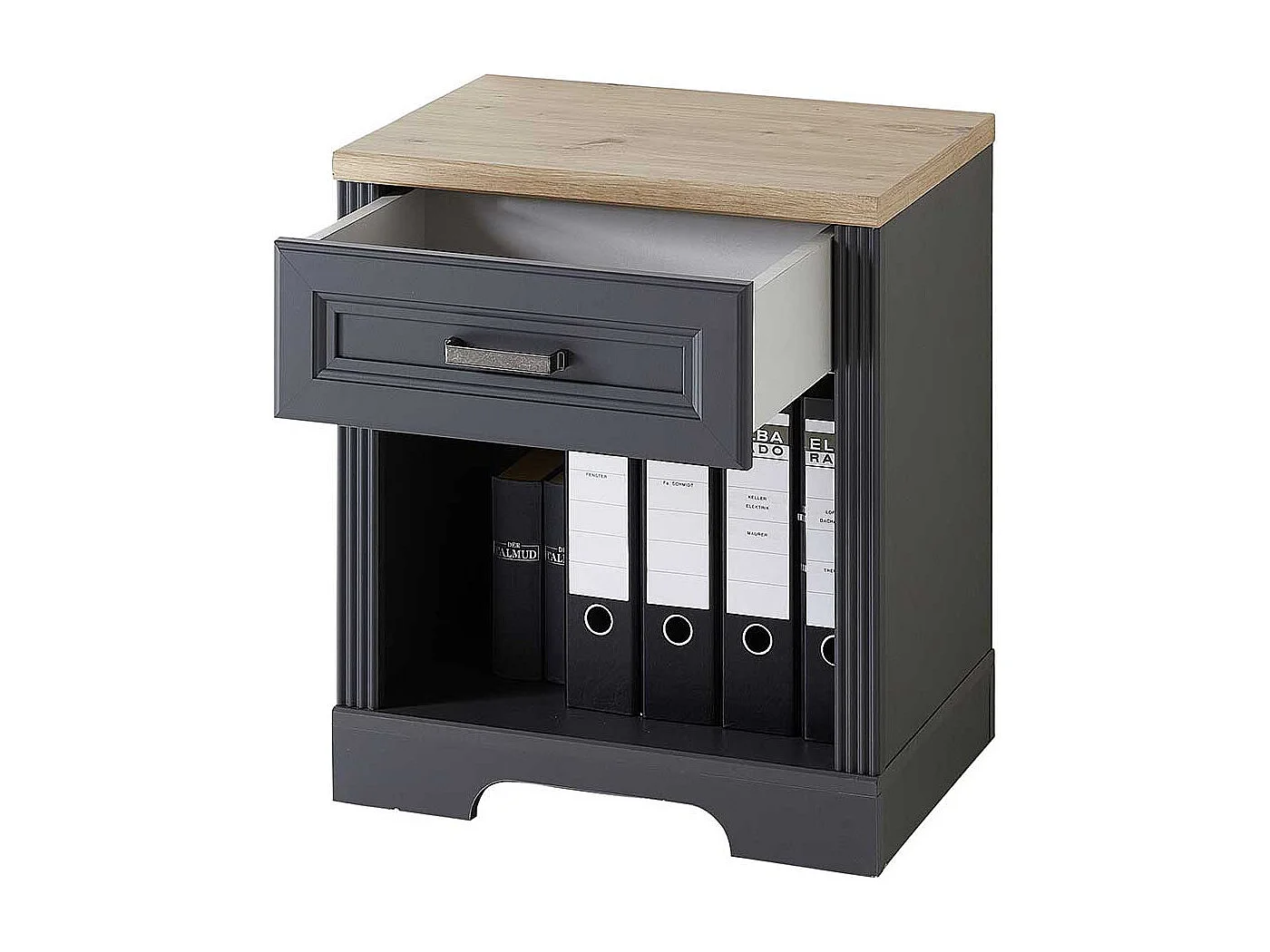 Bürorollcontainer in Dunkelgrau & Eichefarben Schublade und Ordnerfach