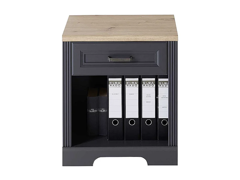 Bürorollcontainer in Dunkelgrau & Eichefarben Schublade und Ordnerfach