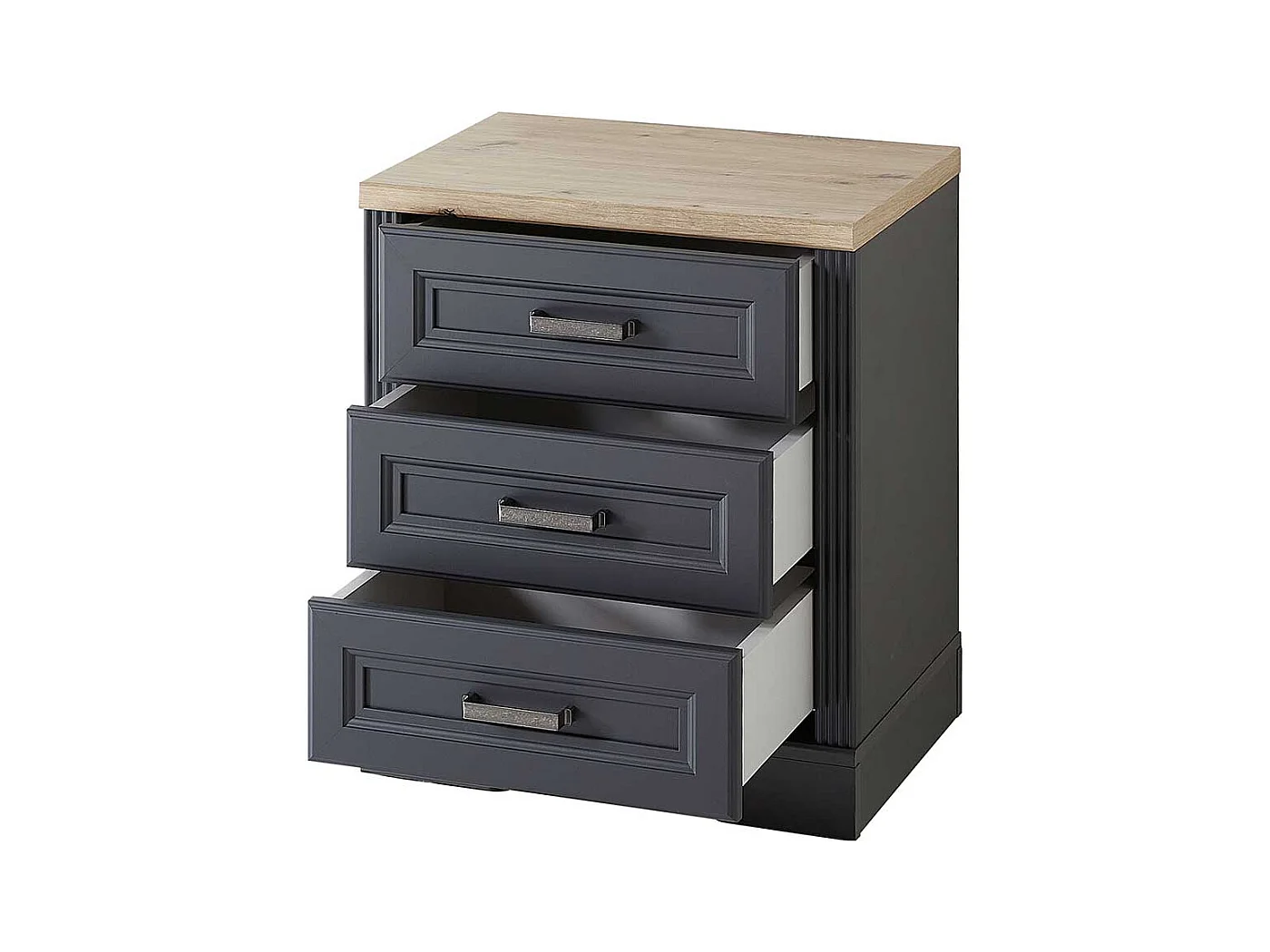 Bürorollcontainer in Dunkelgrau & Eichefarben drei Schubladen