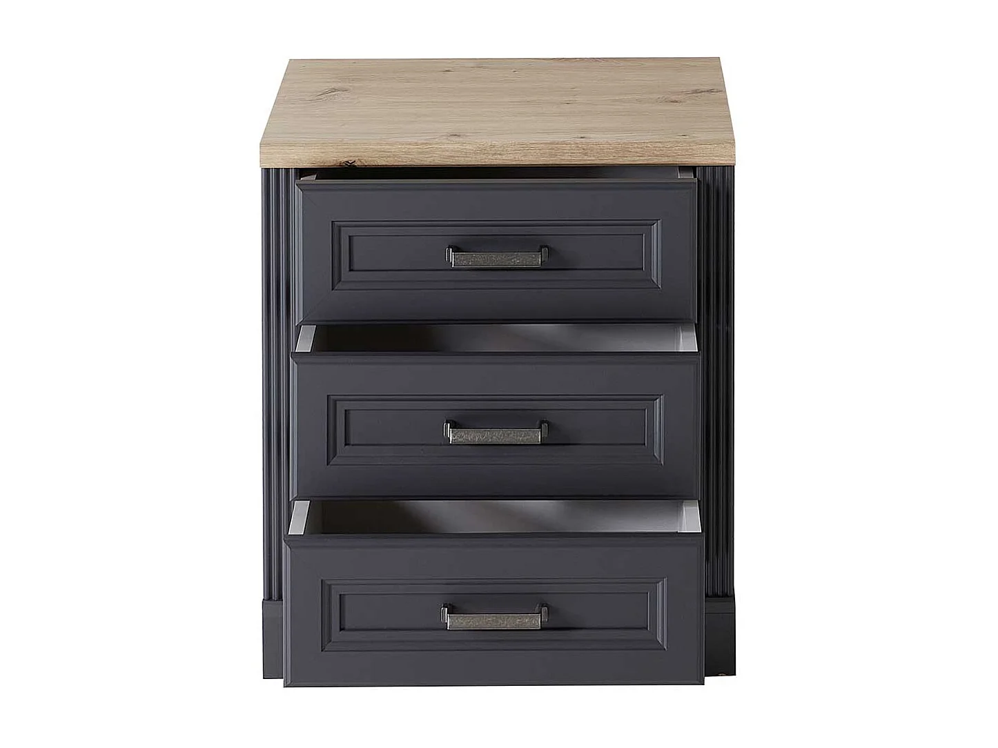 Bürorollcontainer in Dunkelgrau & Eichefarben drei Schubladen