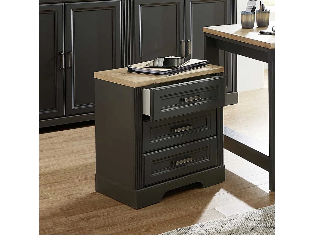 Bürorollcontainer in Dunkelgrau & Eichefarben drei Schubladen