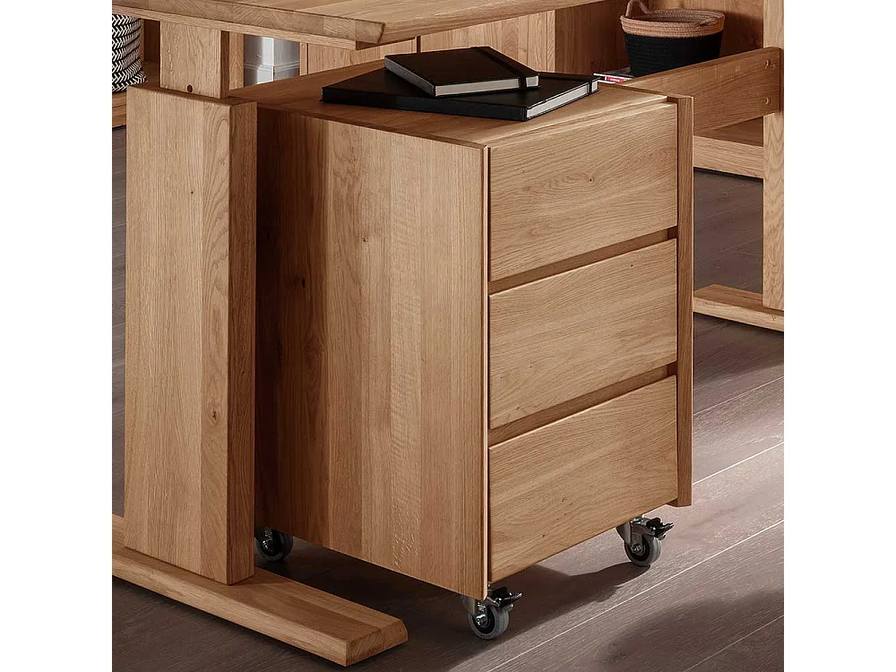 Schreibtischrollcontainer Wildeiche mit drei Schubladen 60 cm hoch