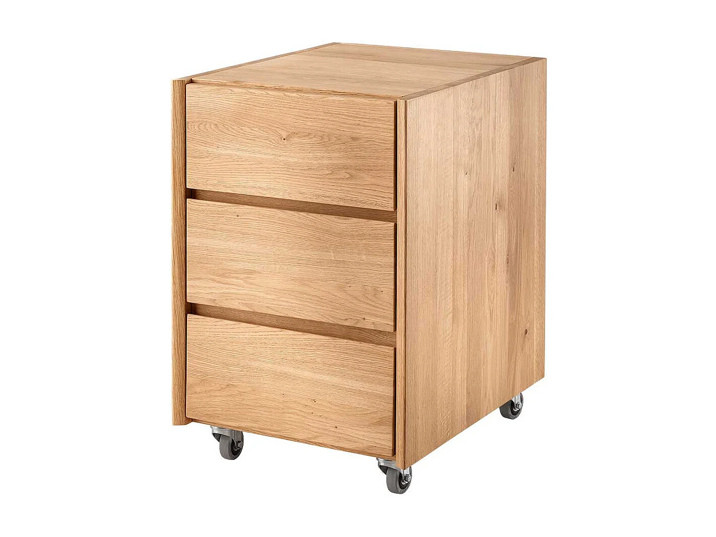 Schreibtischrollcontainer Wildeiche mit drei Schubladen 60 cm hoch