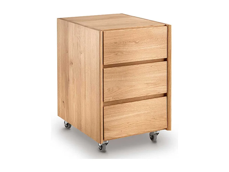 Schreibtischrollcontainer Wildeiche mit drei Schubladen 60 cm hoch