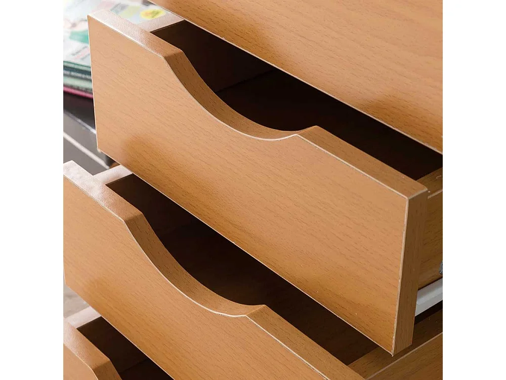 Hoher Rollcontainer in Buche Holzoptik fünf Schubladen