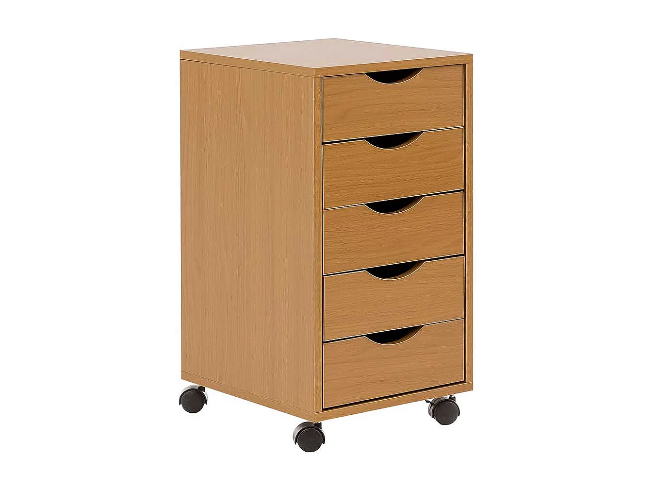 Hoher Rollcontainer in Buche Holzoptik fünf Schubladen
