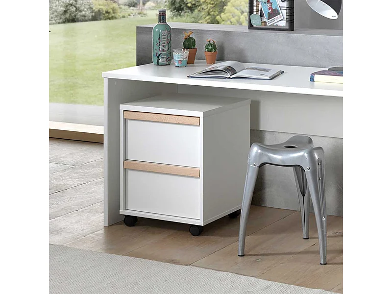 Rollcontainer in Weiß und Buche 60 cm hoch