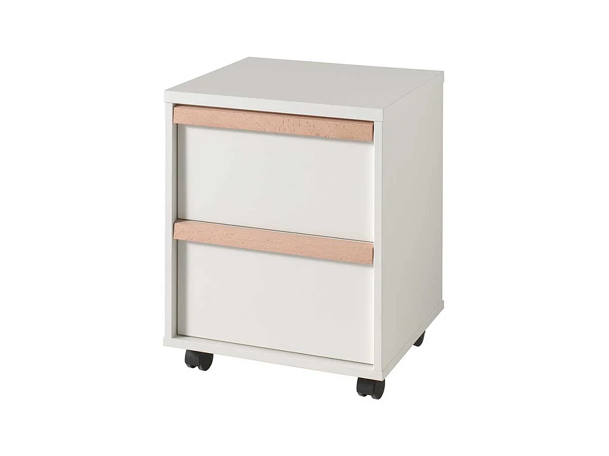 Rollcontainer in Weiß und Buche 60 cm hoch