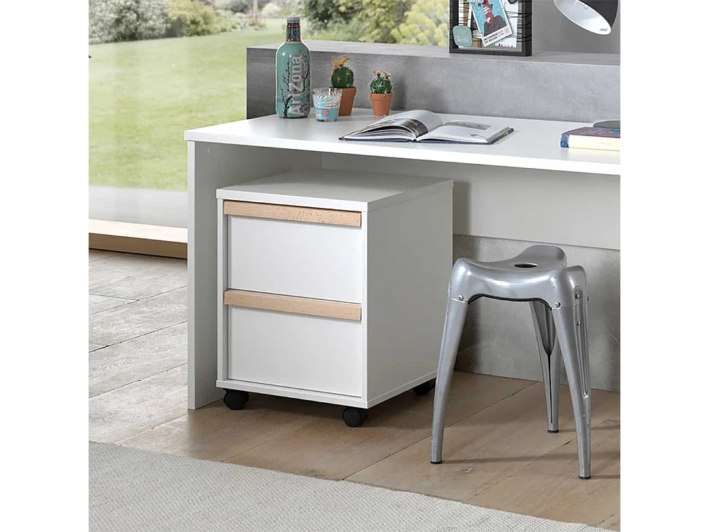 Rollcontainer in Weiß und Buche 60 cm hoch