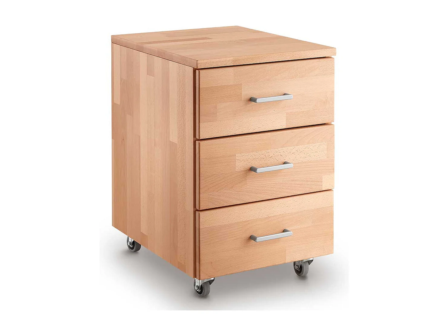 Rollcontainer Buche geölt mit drei Schubladen 60 cm hoch