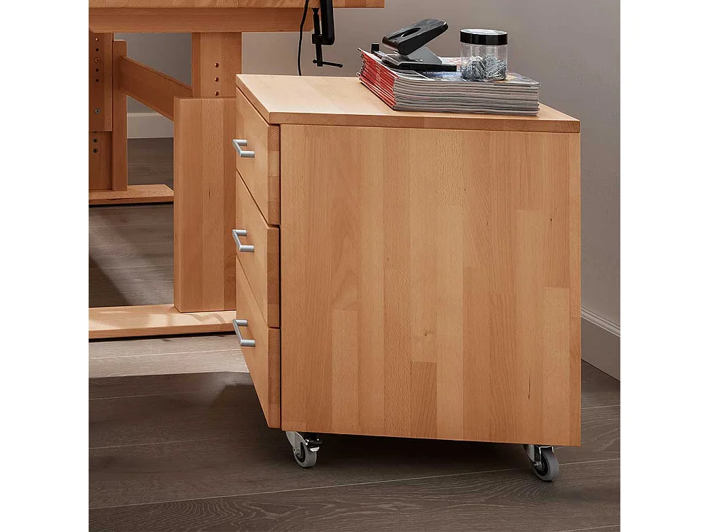 Rollcontainer Buche geölt mit drei Schubladen 60 cm hoch