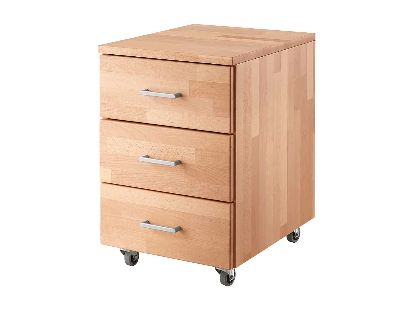 Rollcontainer Buche geölt mit drei Schubladen 60 cm hoch
