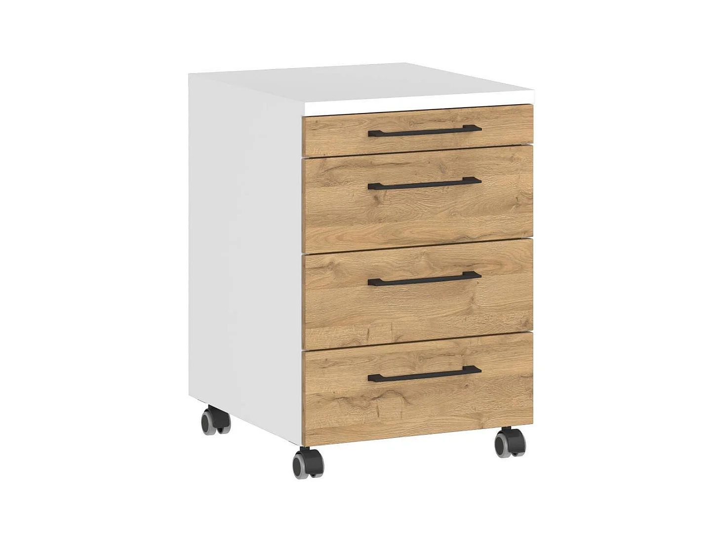 Rollcontainer Schreibtischcontainer in Wildeichefarben mit Metallgriffen