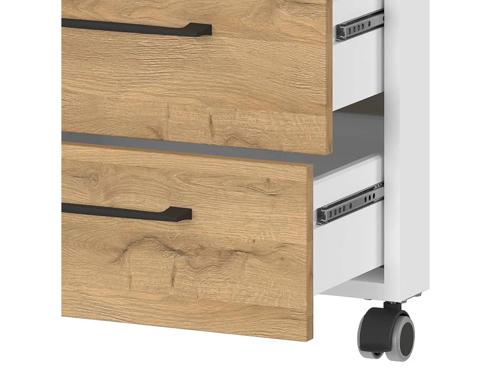 Rollcontainer Schreibtischcontainer in Wildeichefarben mit Metallgriffen