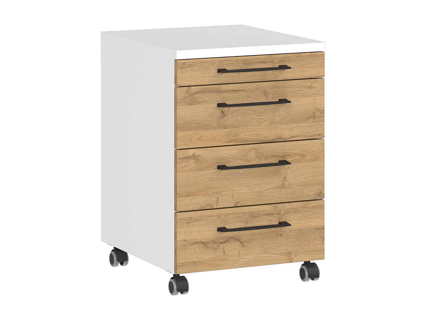 Rollcontainer Schreibtischcontainer in Wildeichefarben mit Metallgriffen