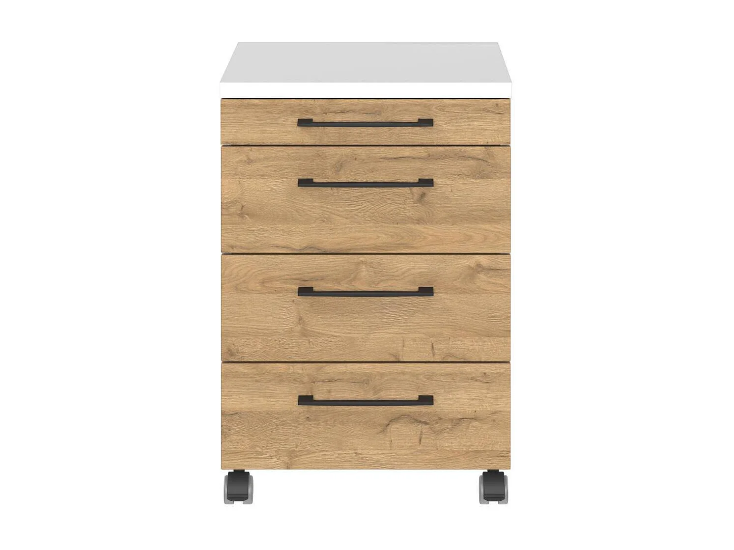 Rollcontainer Schreibtischcontainer in Wildeichefarben mit Metallgriffen