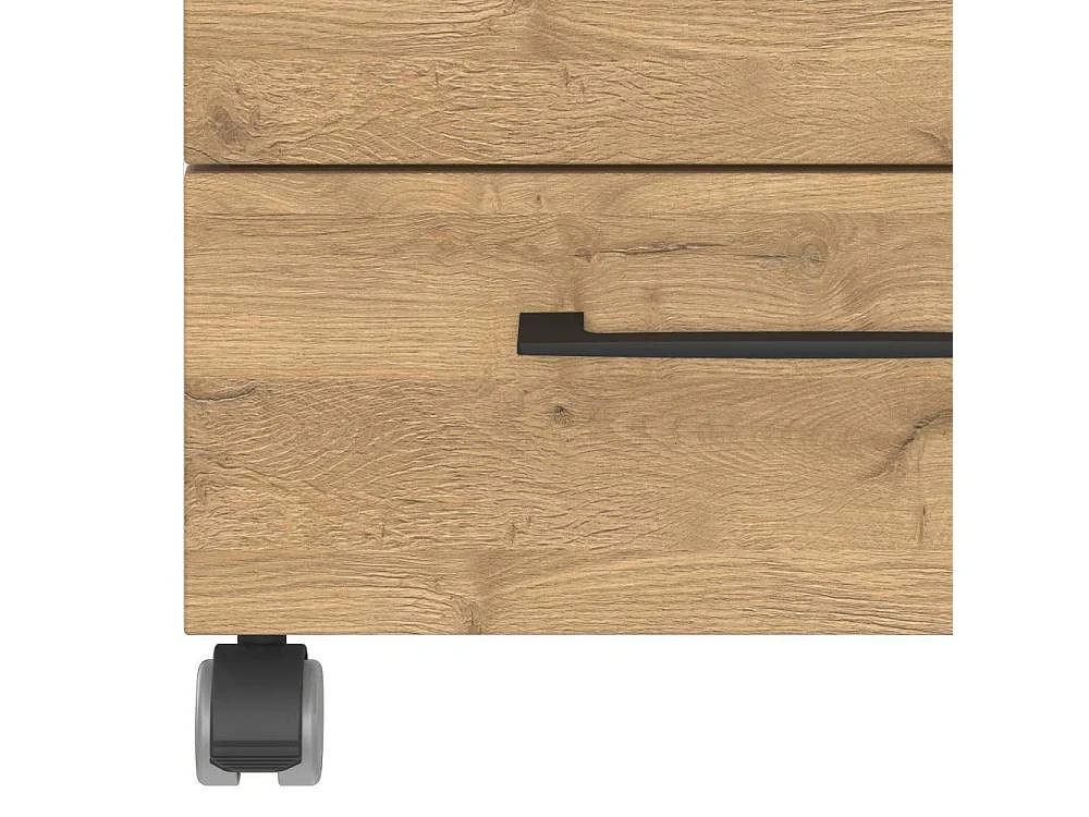 Rollcontainer Schreibtischcontainer in Wildeichefarben mit Metallgriffen