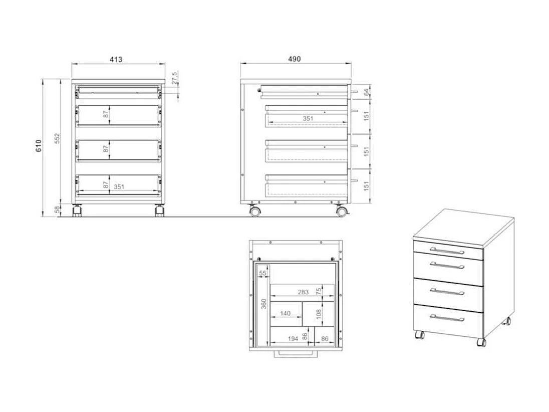 Rollcontainer Schreibtischcontainer in Wildeichefarben mit Metallgriffen