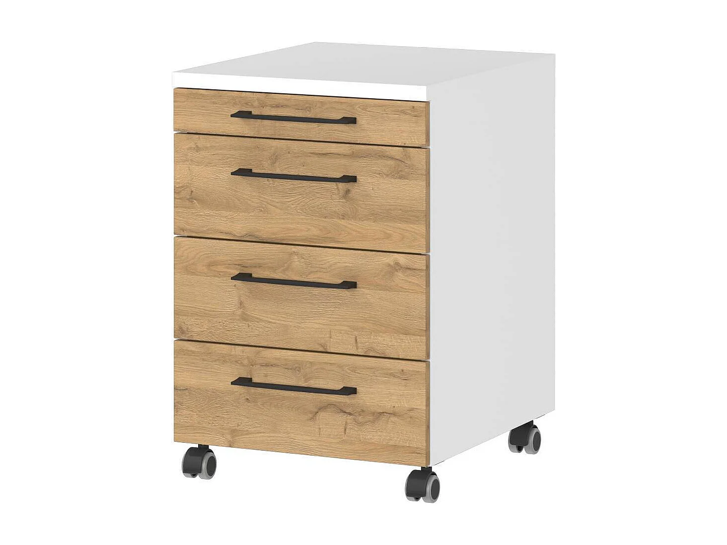 Rollcontainer Schreibtischcontainer in Wildeichefarben mit Metallgriffen