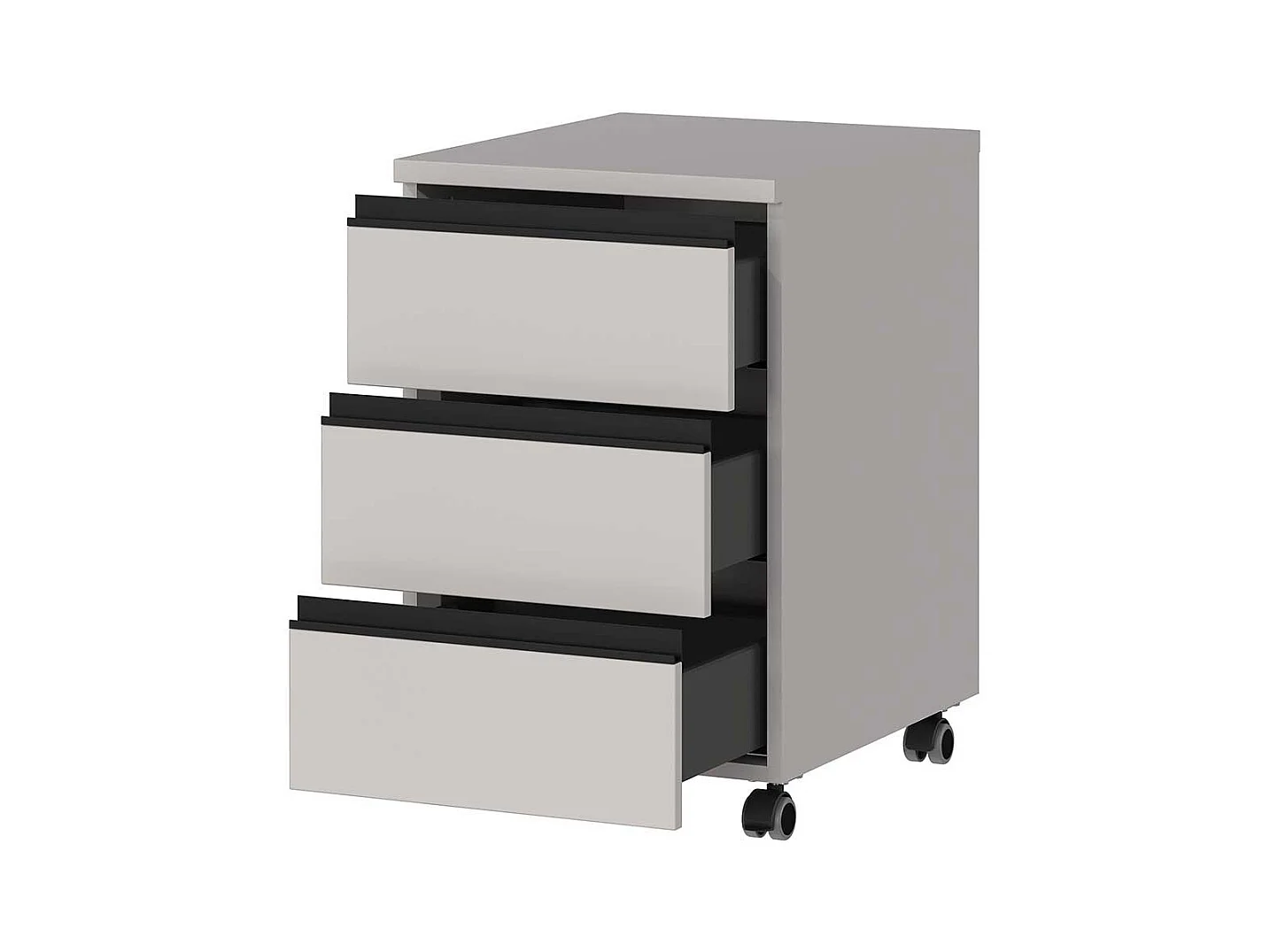 Rollcontainer Schreibtischrollcontainer mit drei Schubladen auf Kunststoffrollen