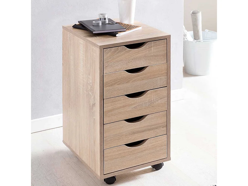 Schreibtischrollcontainer hoch mit fünf Schubladen Sonoma-Eiche