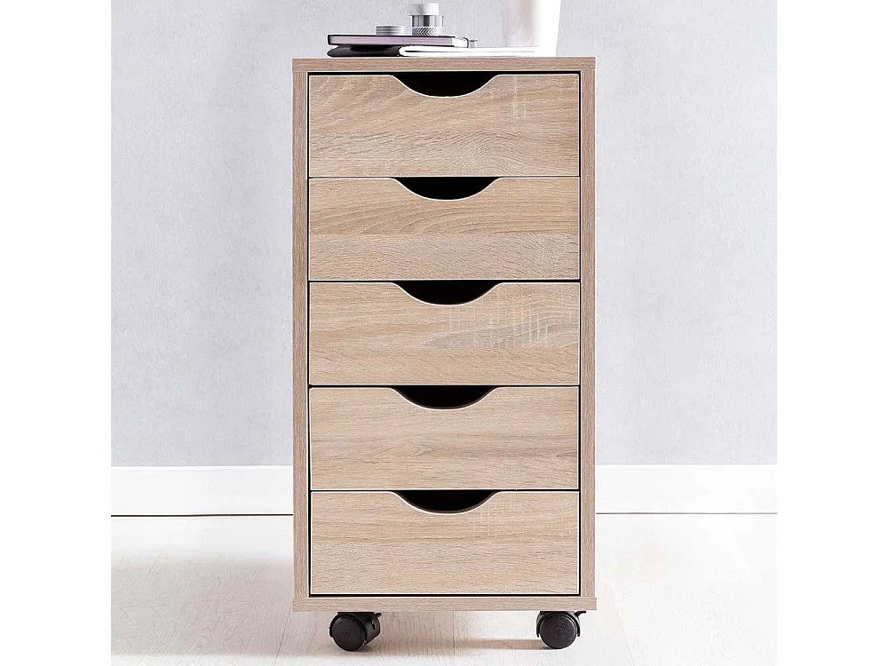 Schreibtischrollcontainer hoch mit fünf Schubladen Sonoma-Eiche