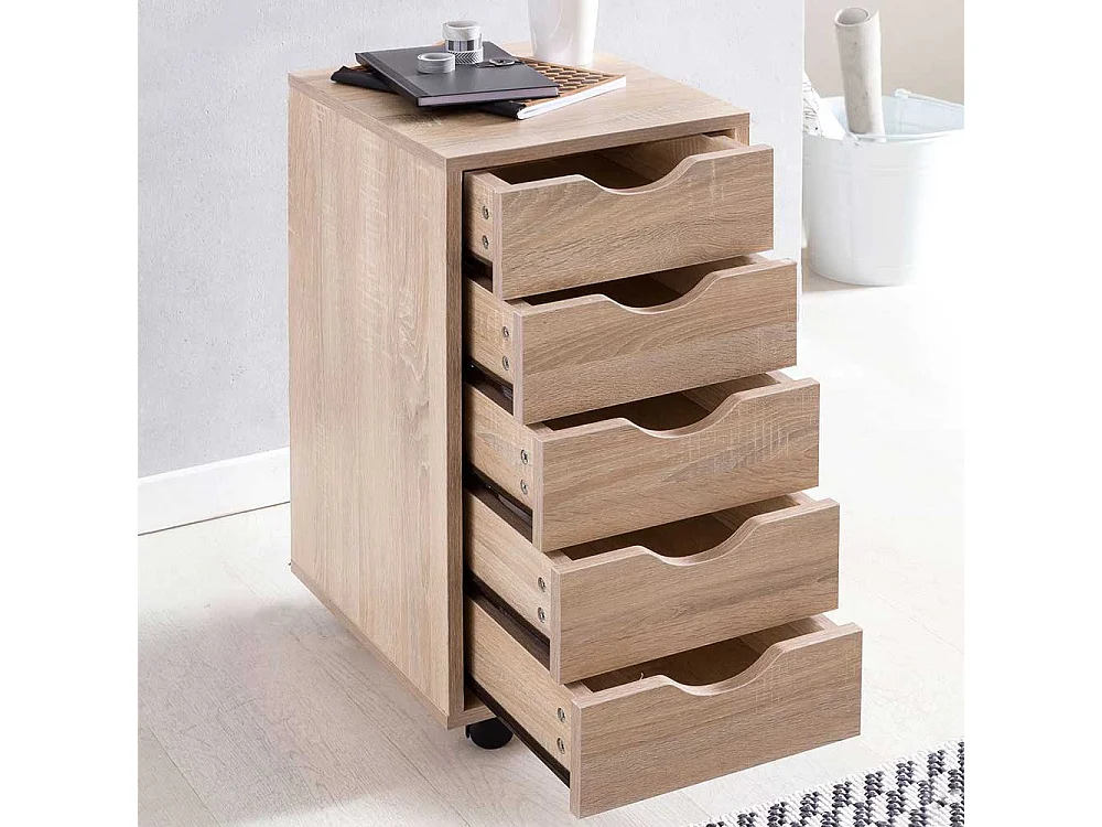Schreibtischrollcontainer hoch mit fünf Schubladen Sonoma-Eiche