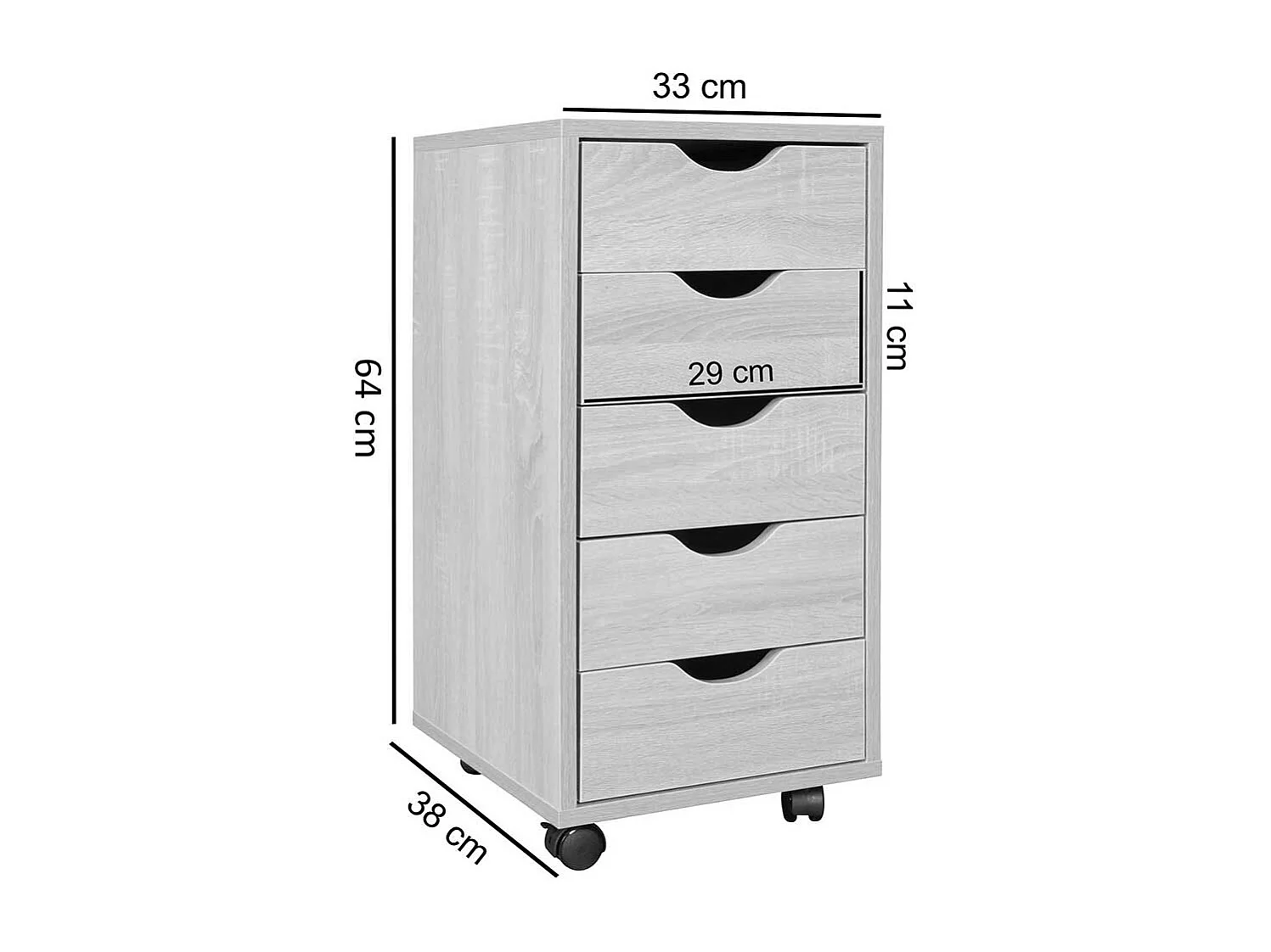 Schreibtischrollcontainer hoch mit fünf Schubladen Sonoma-Eiche